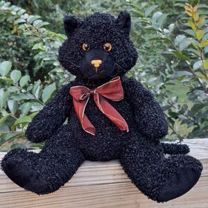 Vintage 2000 Halloween Sparkle Black Cat 14" Plush Stuffed Decor Kids Of America